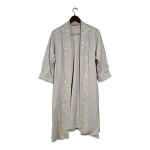 Soft Surroundings Linen Duster Long Cardigan Coat Shell Button Embellish Sz M